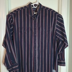 Vintage Wrangler Men's Navy Striped Shirt, X Long Tail. 18 1/2,